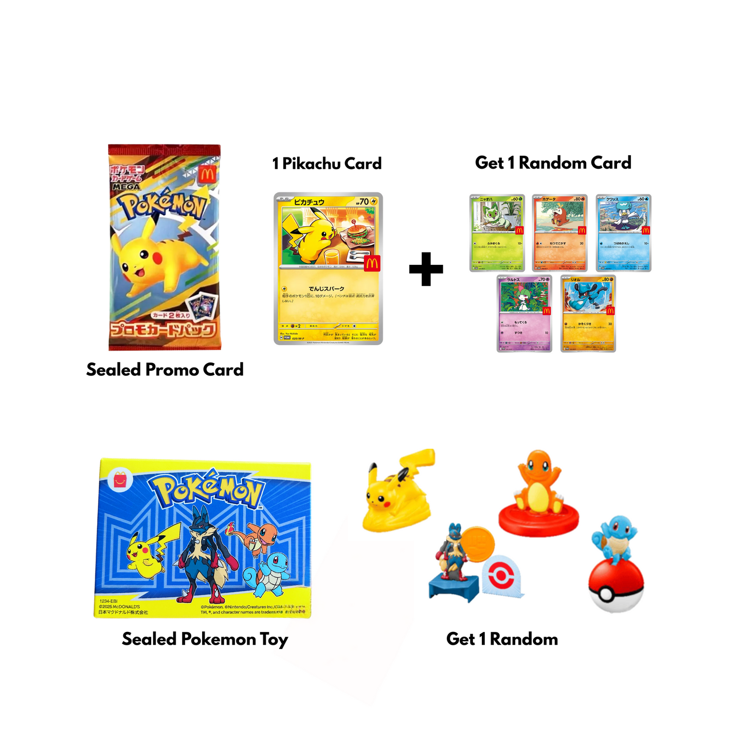 Japan McDonald's Happy Set 2025 - Pokemon Promo Card & Pokemon Toy Figure